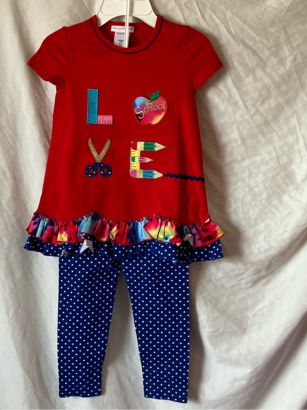 Bonnie Jean Girls Back to School Ruler Fall Red Multicolor leggings set size 6X.